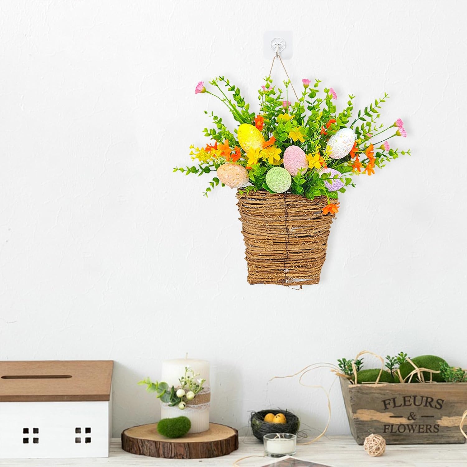 Spring Door Wreath with Wildflowers and Easter Eggs