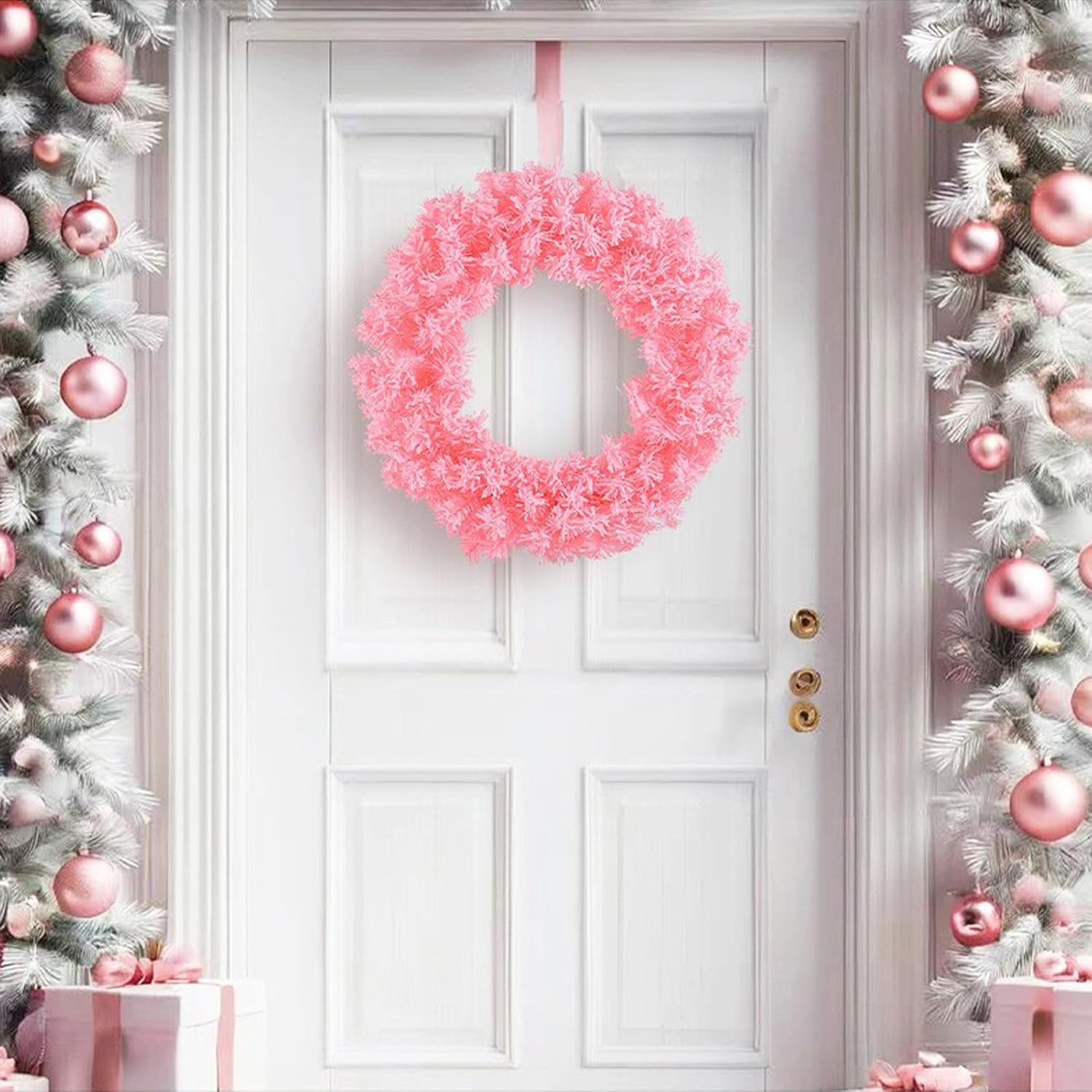 Light Pink Flocked Artificial Christmas Wreath