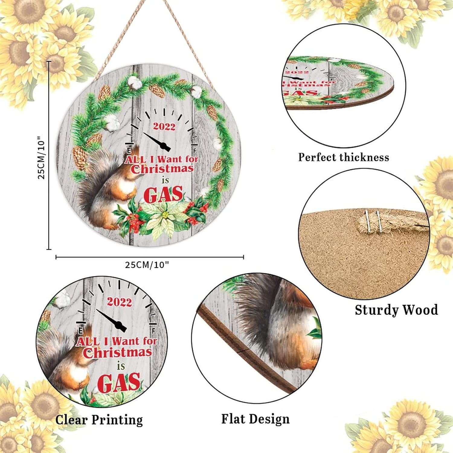 Farmhouse Door Hanger Funny Christmas Wreath Sign 10x10in Wood Decor