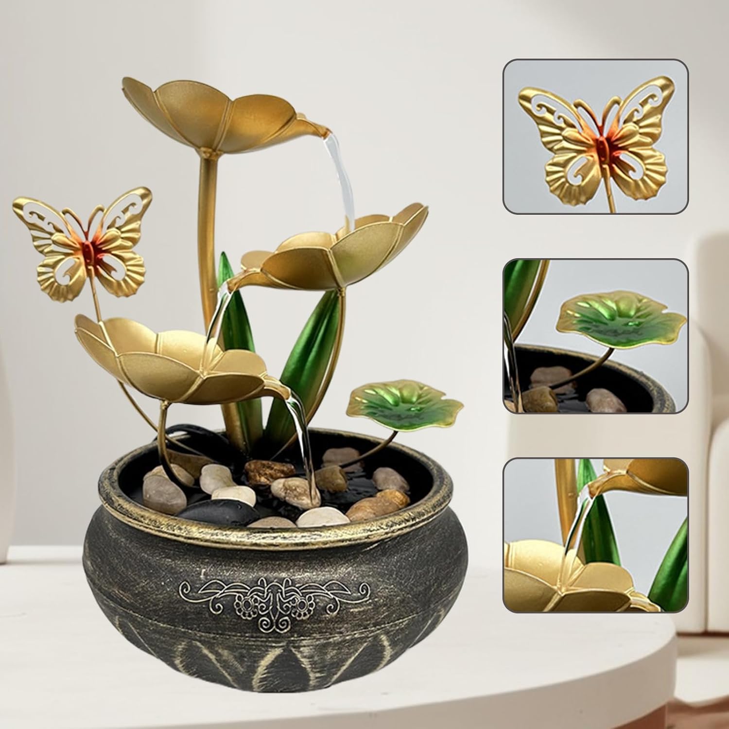 Huniruyo Metal Tabletop Fountain Lotus Leaf Indoor Water Feature