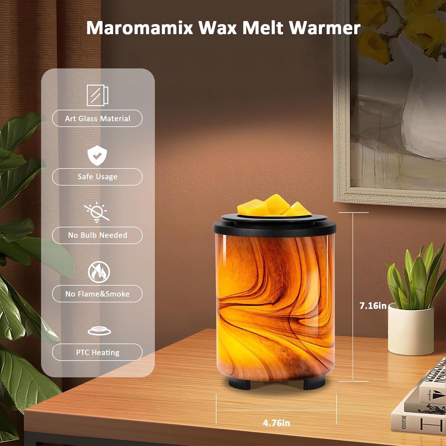 Electric Wax Melt Warmer with 7-Color LED Light and Art-Glass Design