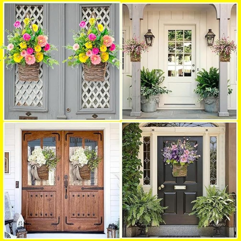Cream Hydrangea Wreath Door Decor Basket