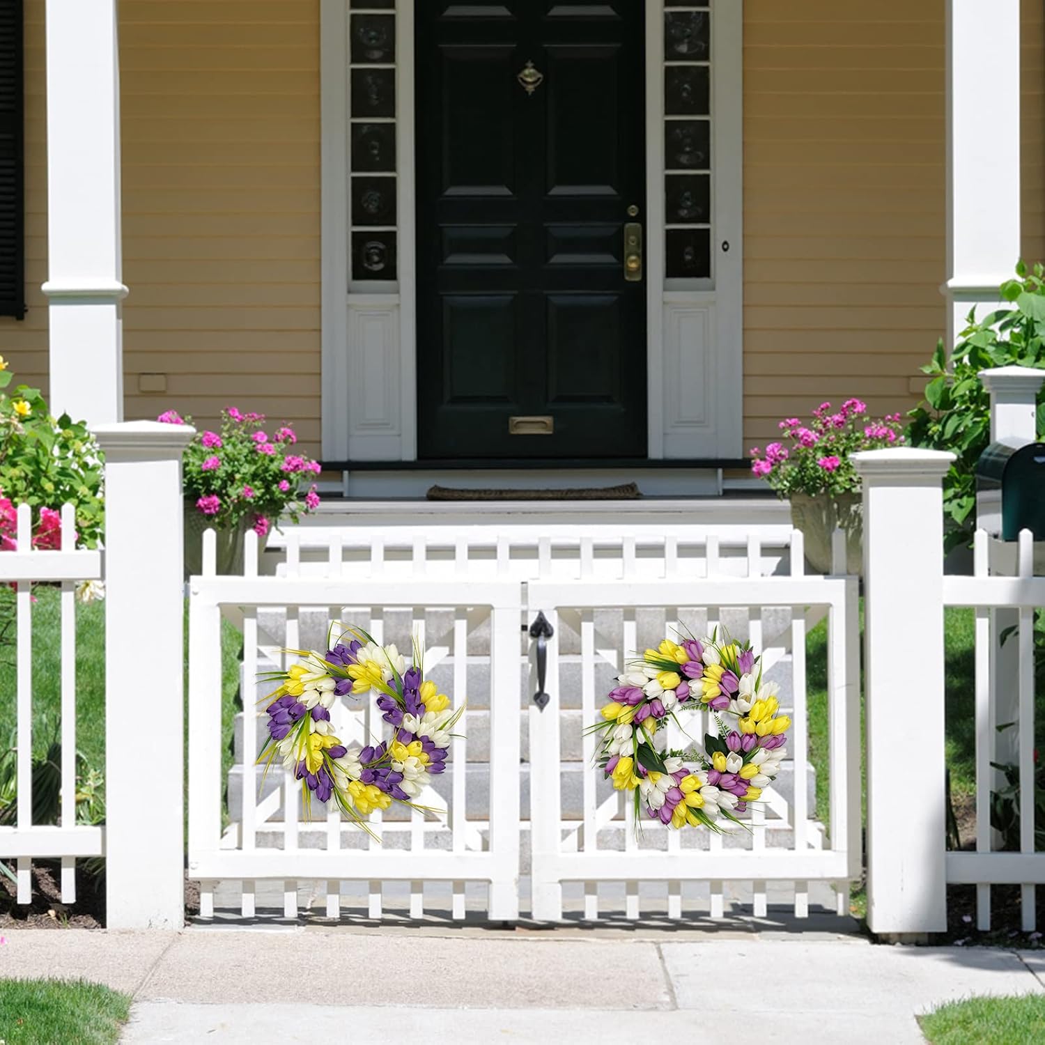 Artificial Tulips Wreath Front Door 15 Inch Home Decor