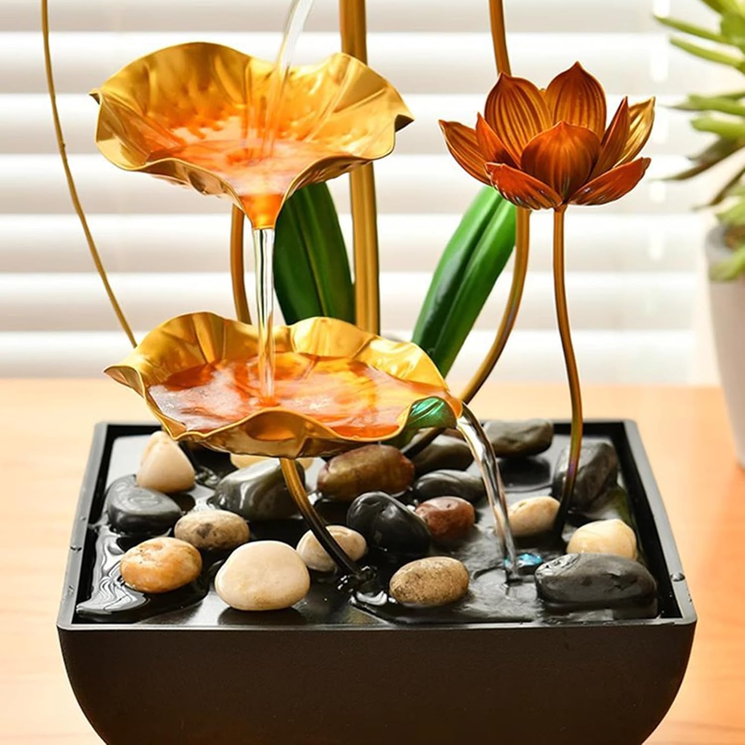 4 Layer Metal Lotus Tabletop Water Fountain for Home Office Decor
