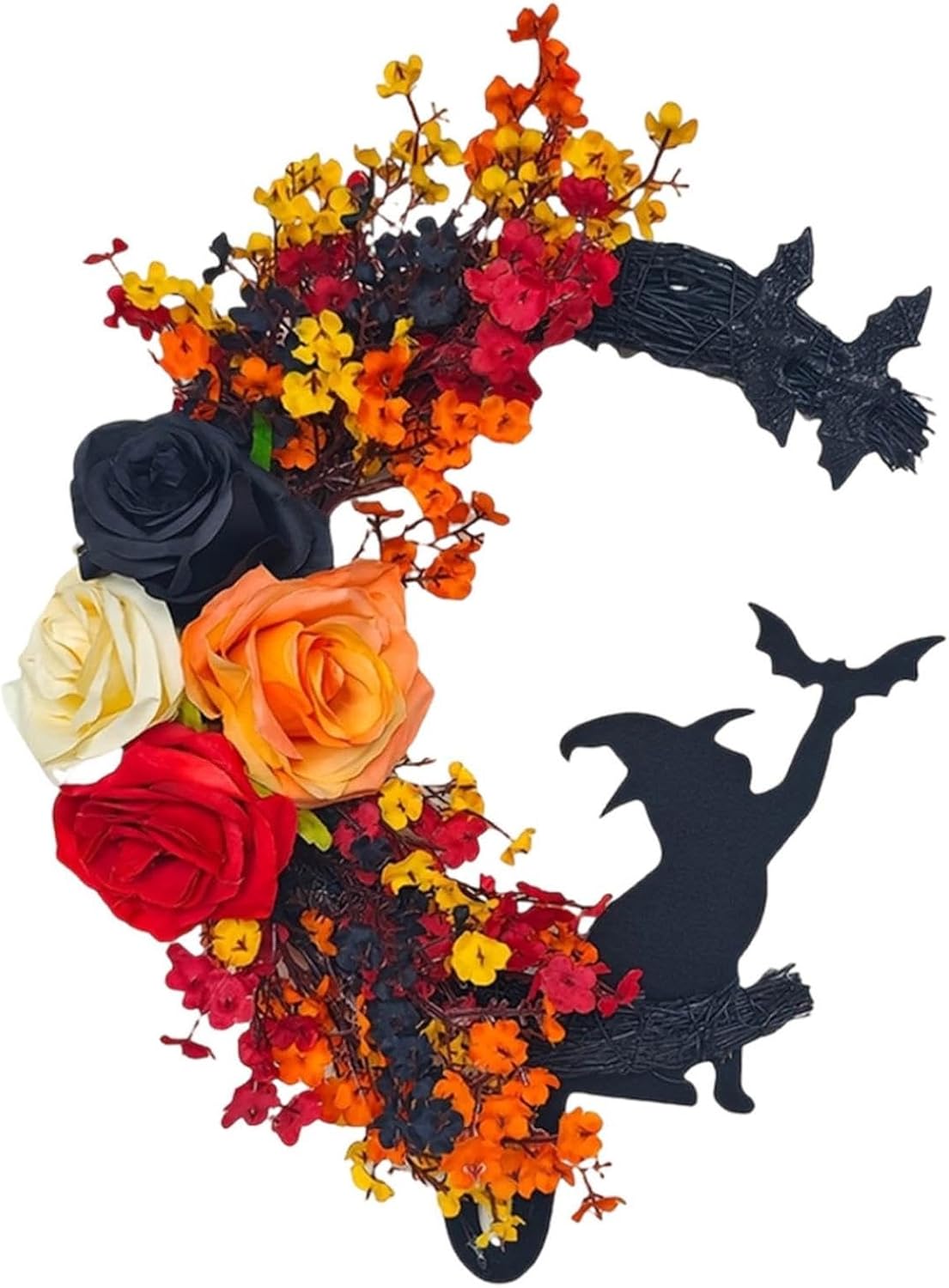 Halloween Moon Black Wreath Orange