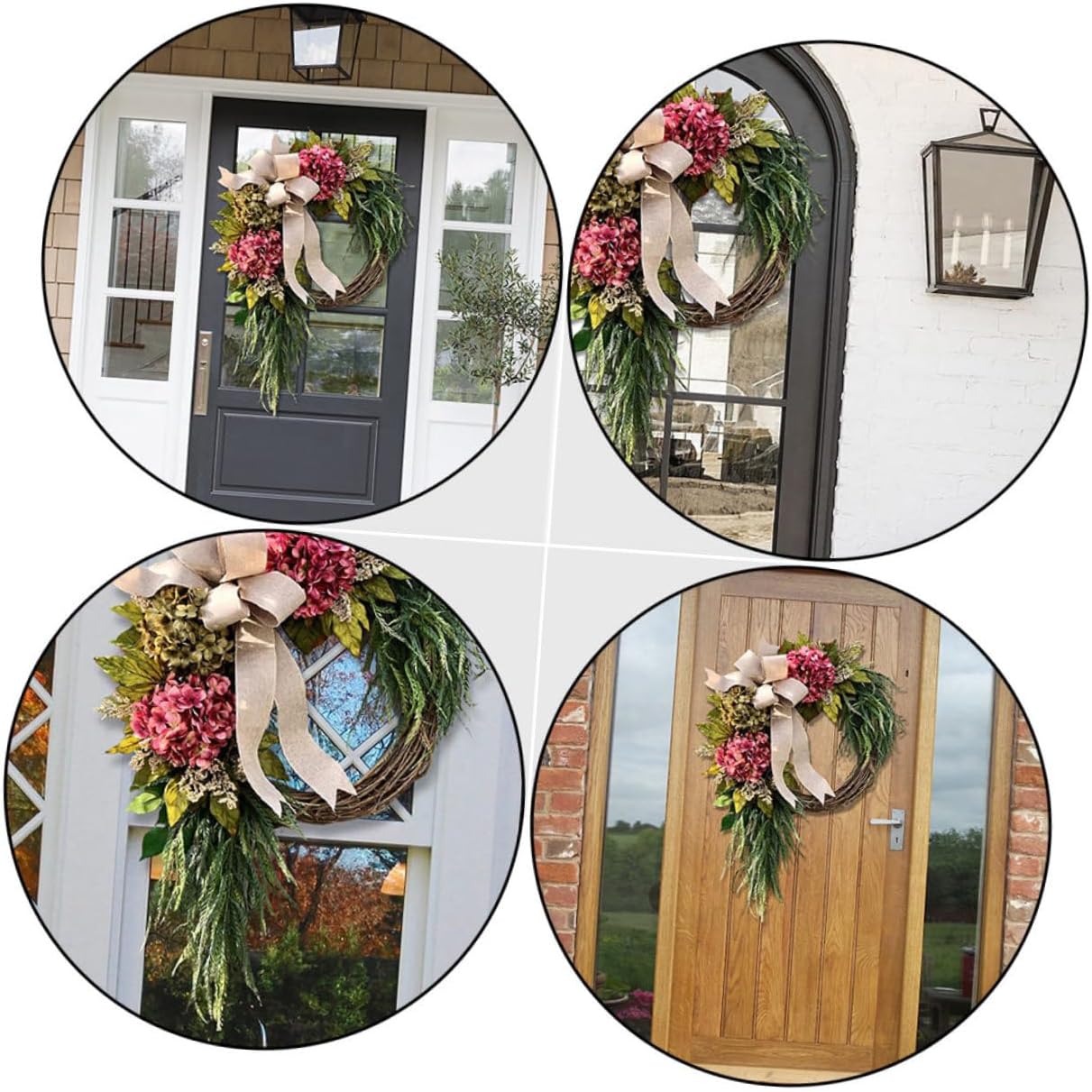 Cabilock White Hydrangea Garland Wreath Decor Front Door Hanger