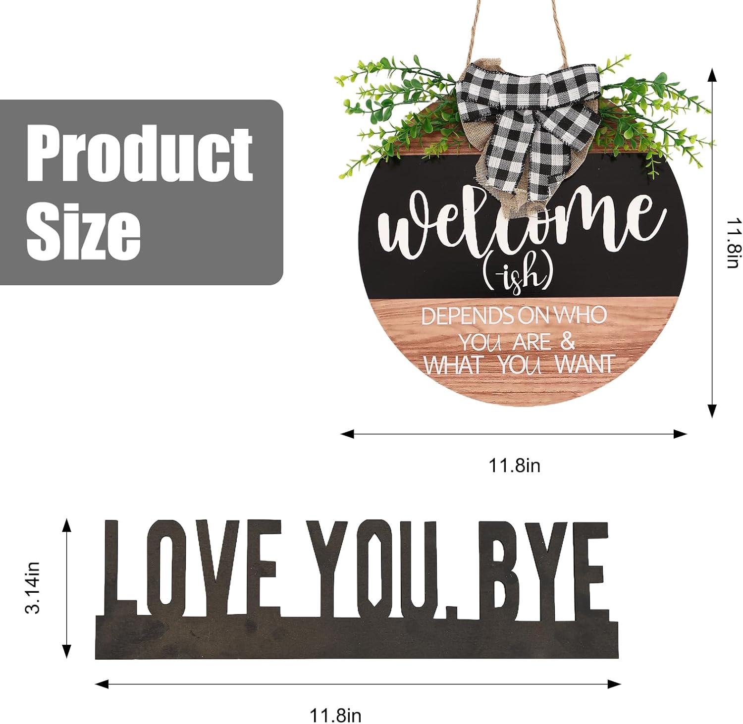 Front Door Decorations Welcome Wreaths with Green Plants and Plaid Ribbons