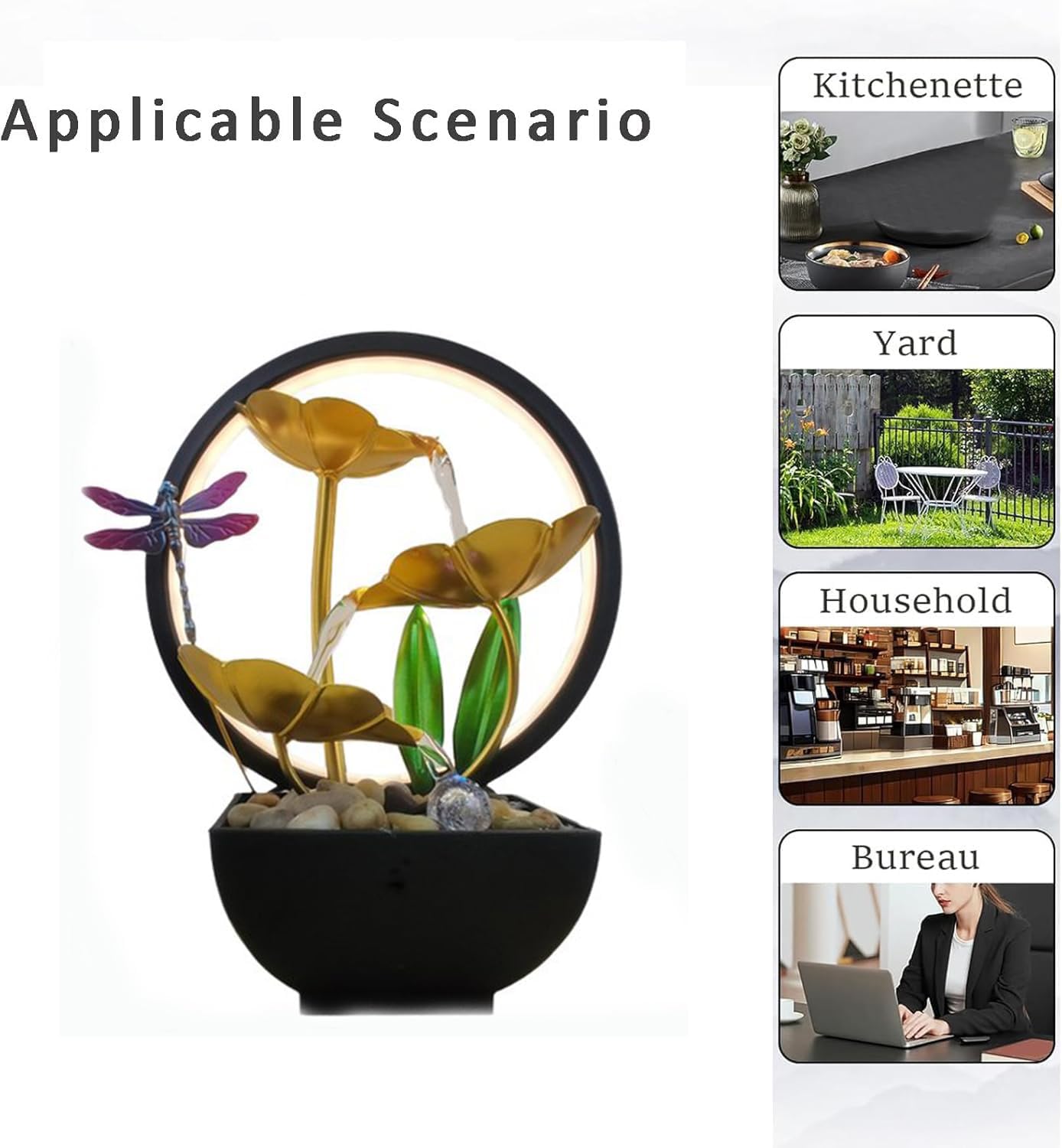 Huniruyo Tabletop Water Fountain with LED Ring Light