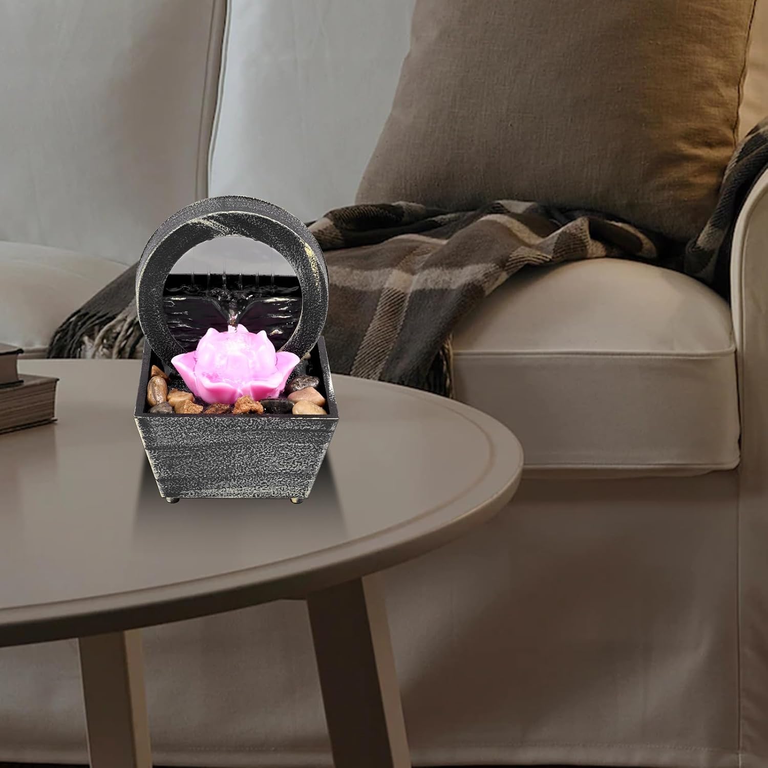 Zen Mini Tabletop Fountain with Light and Waterfall Sound