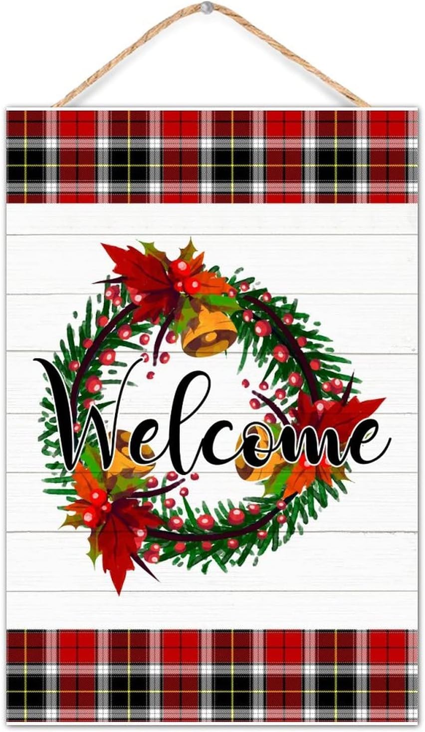 Winter Door Hanger Wreath Front Door Sign Farmhouse Porch Decor