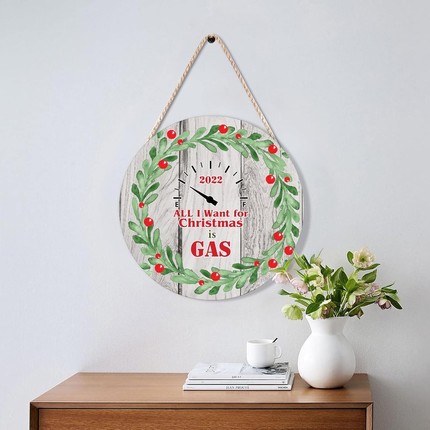 Farmhouse Door Hanger Christmas Wreath Funny Wood Sign 10x10