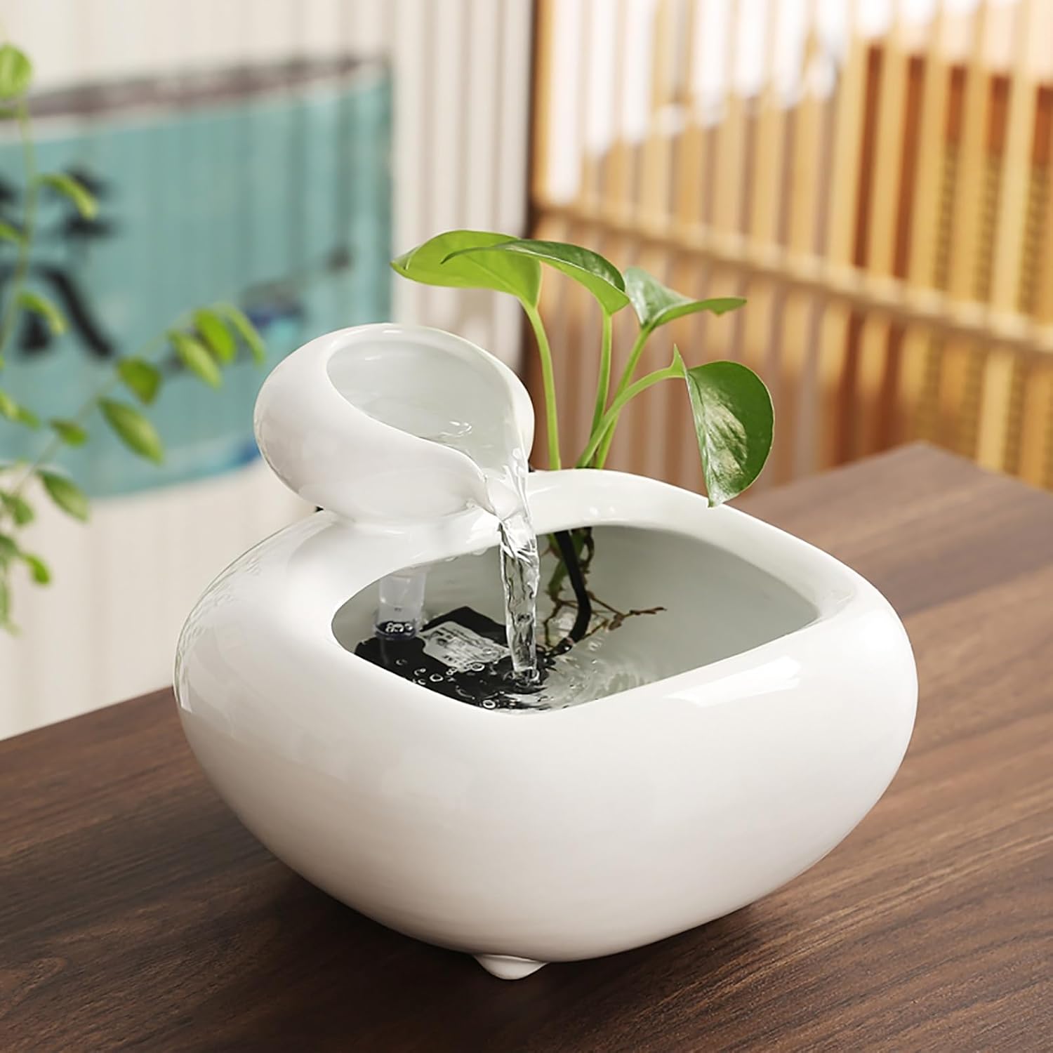 Ceramic Indoor Fountain with Anti-Dry Burn Pump