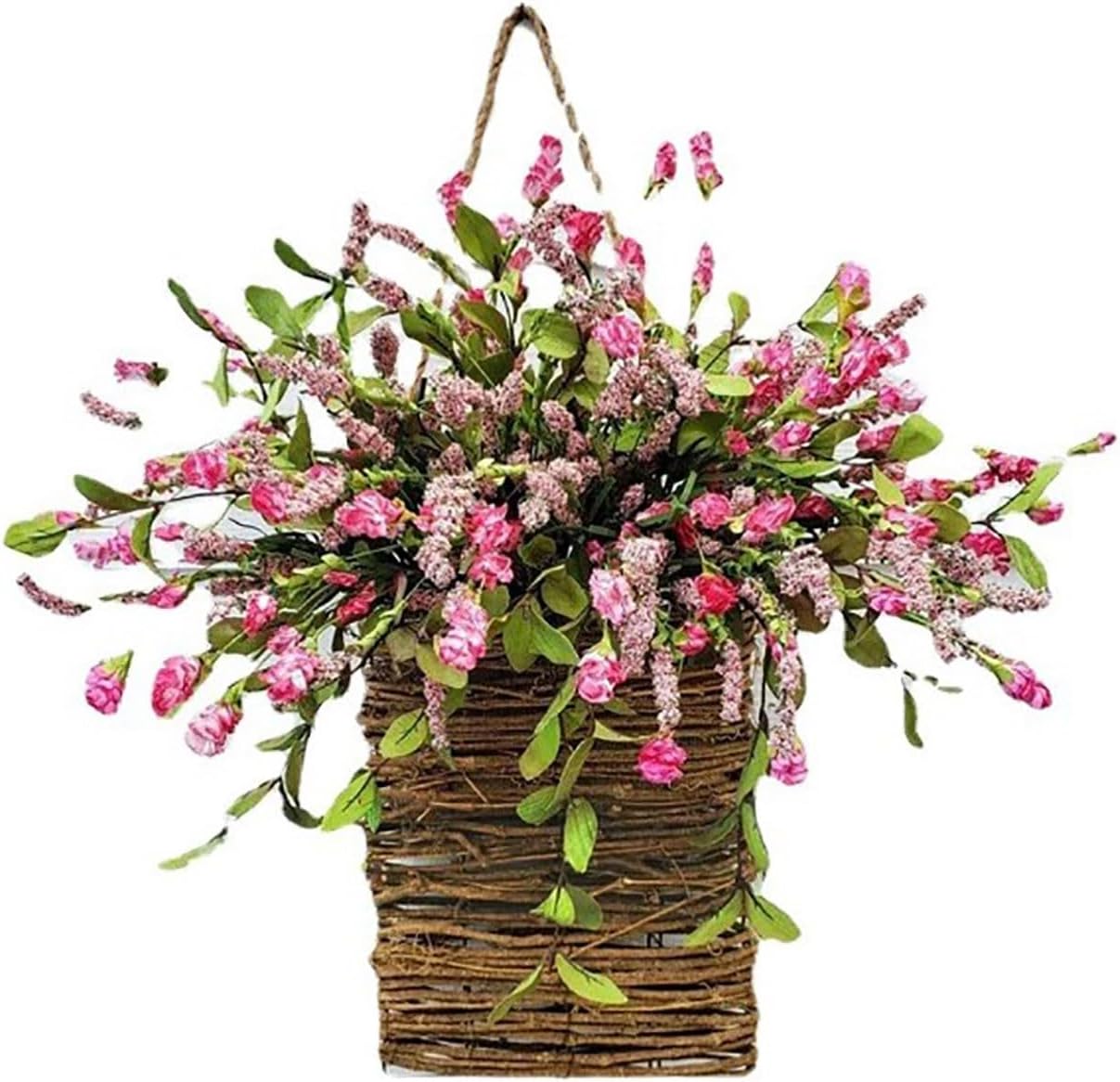 HELLORSO Spring Peony Door Decor Wreath Basket