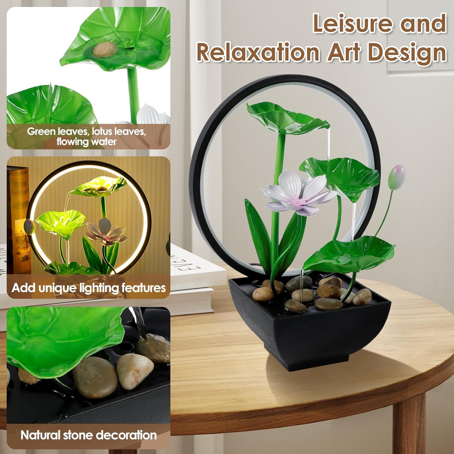 Water Lily Tabletop Fountain with USB Charging and Built-in Pump 3 Tiers