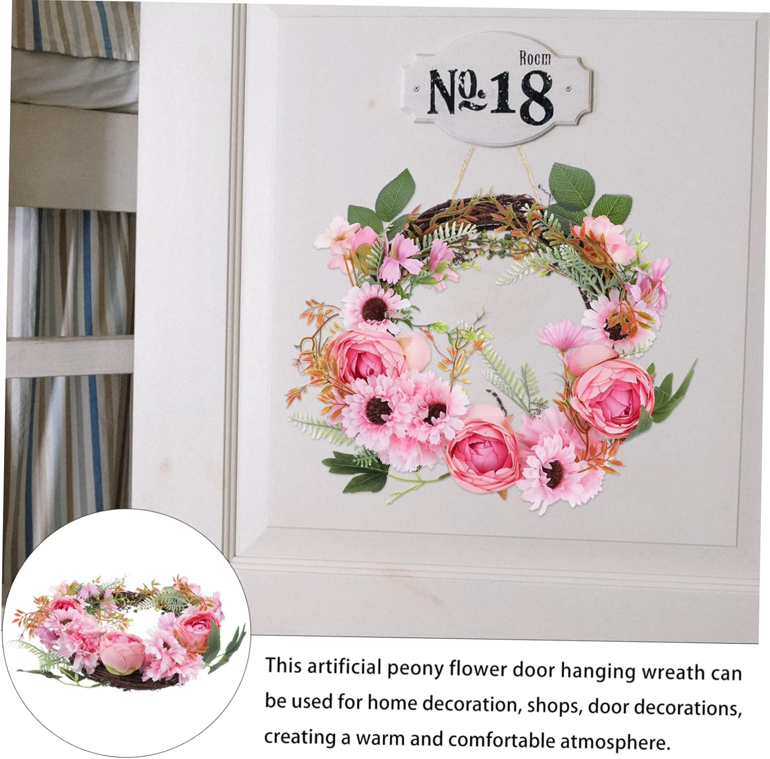 Luxshiny Elegant Simulated Peony Wreath Door Decor Random Color