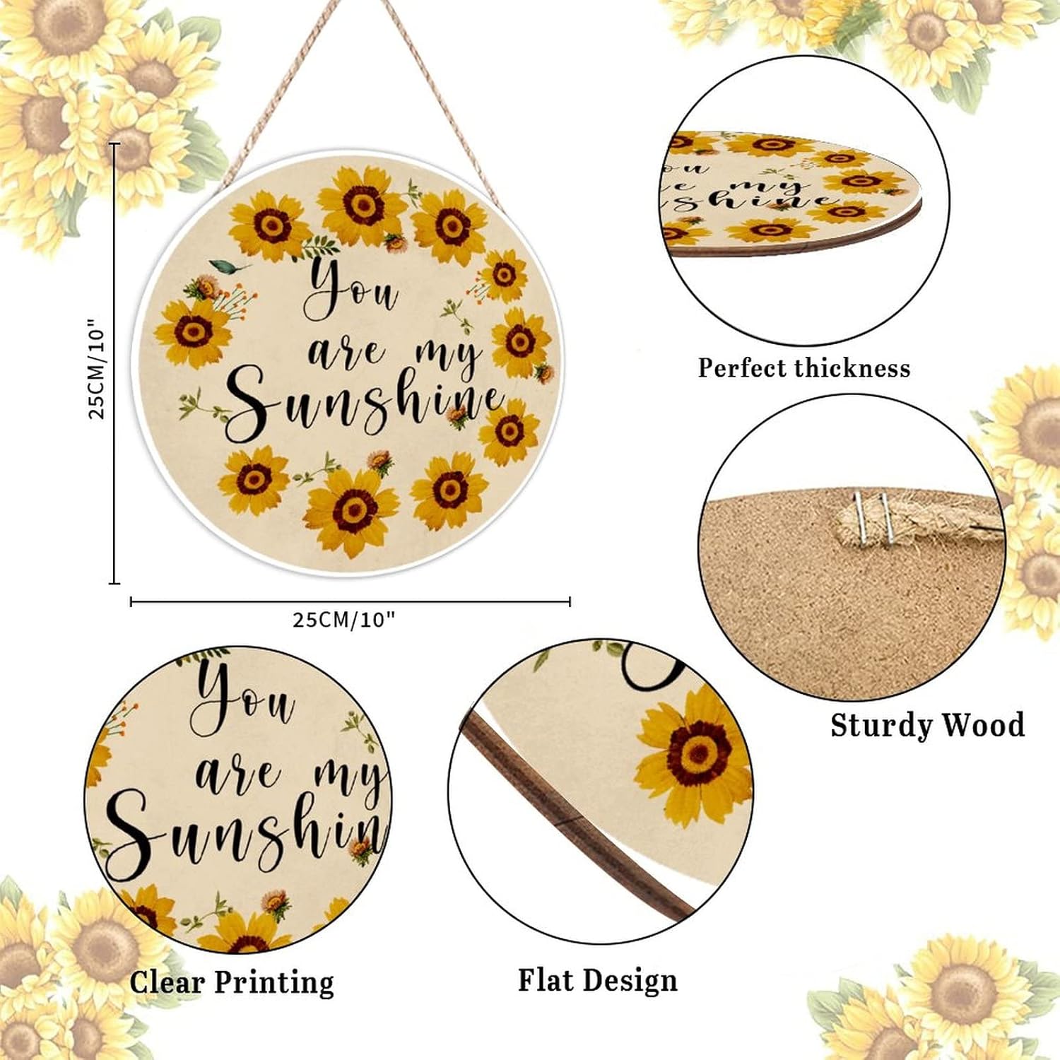 Farmhouse Front Door Hanger Vintage You Are My Sunshine Sunflower Wreath Bee Wood Sign Decor