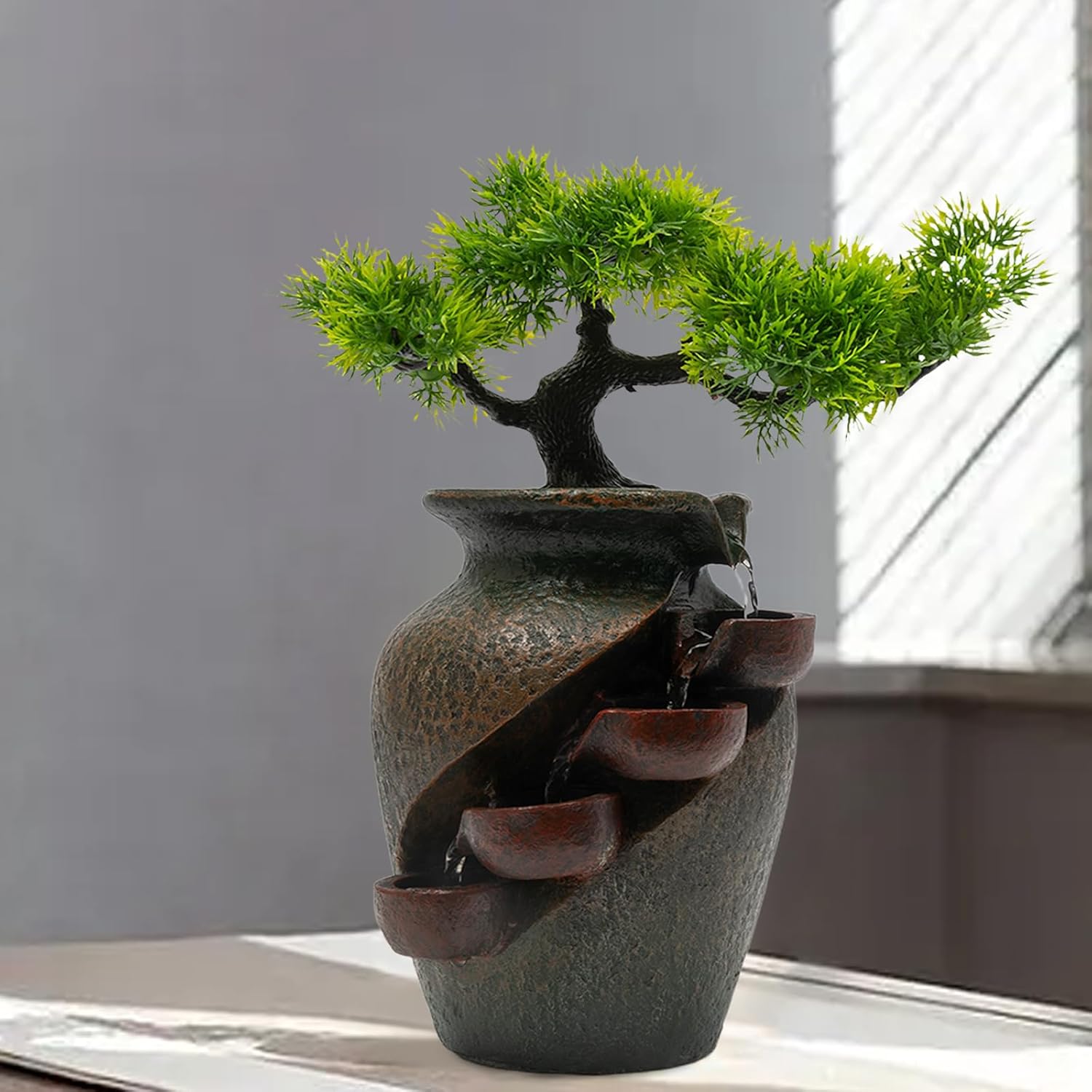 OUKANING 4 Level Tabletop Water Fountain