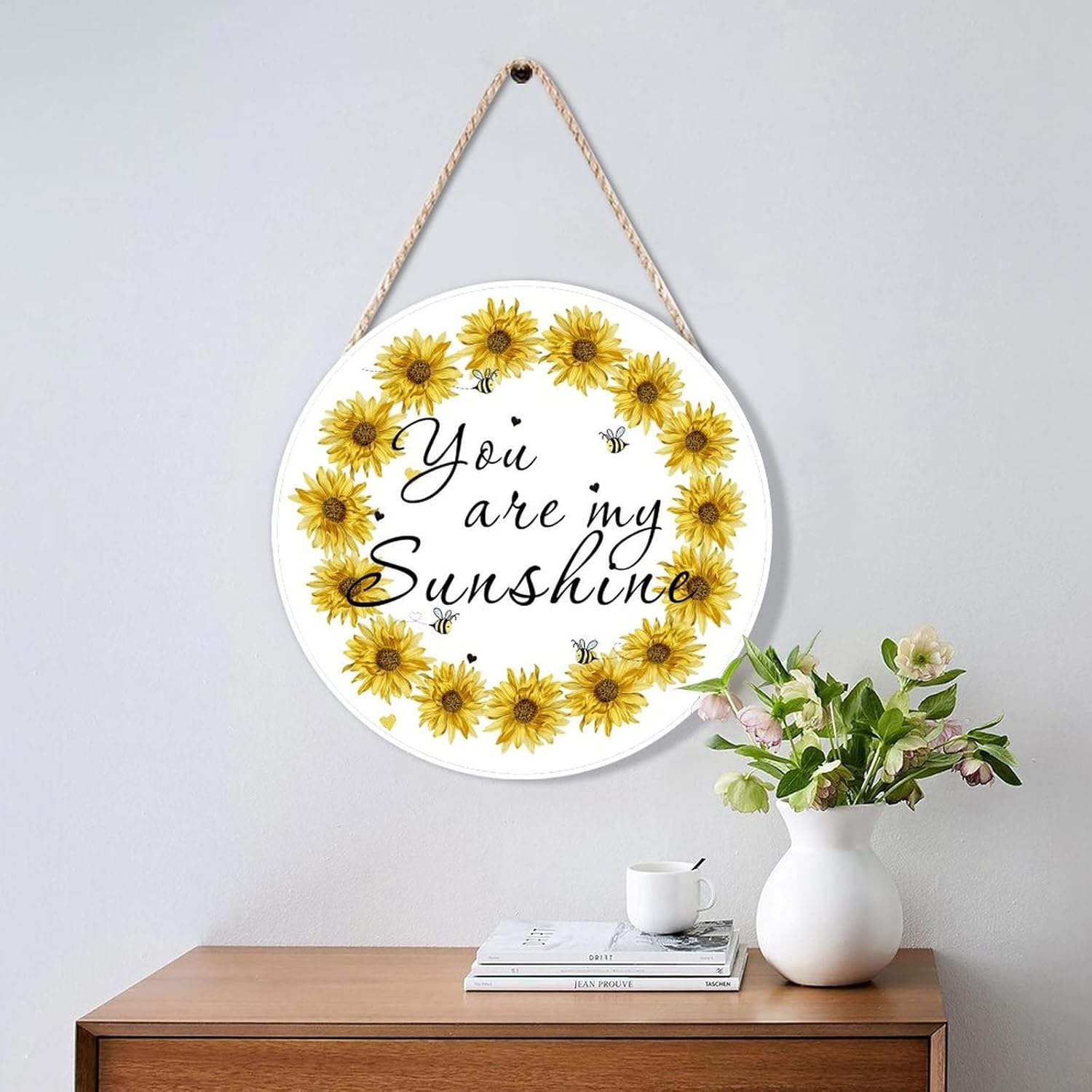 Farmhouse Door Hanger Sunflower Wreath Wood Sign for Home Decor
