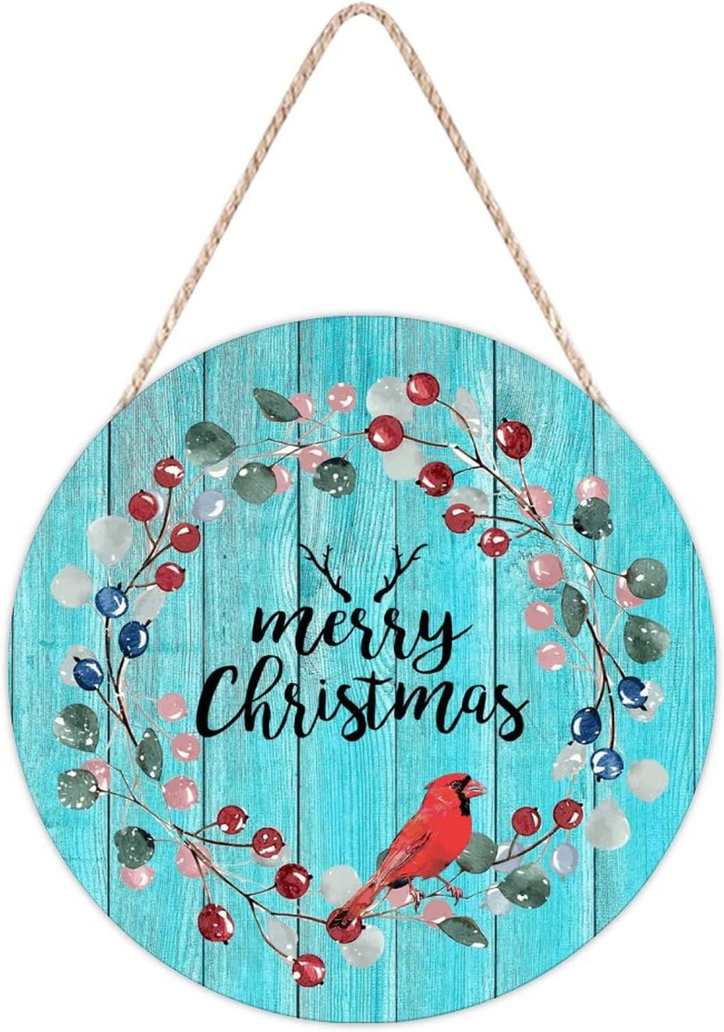Farmhouse Door Hanger Red Bird Wreath Christmas Decor 10x10in