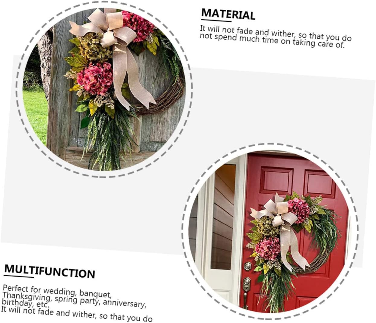 Front Door Wreath Hanger with Hydrangea Garland