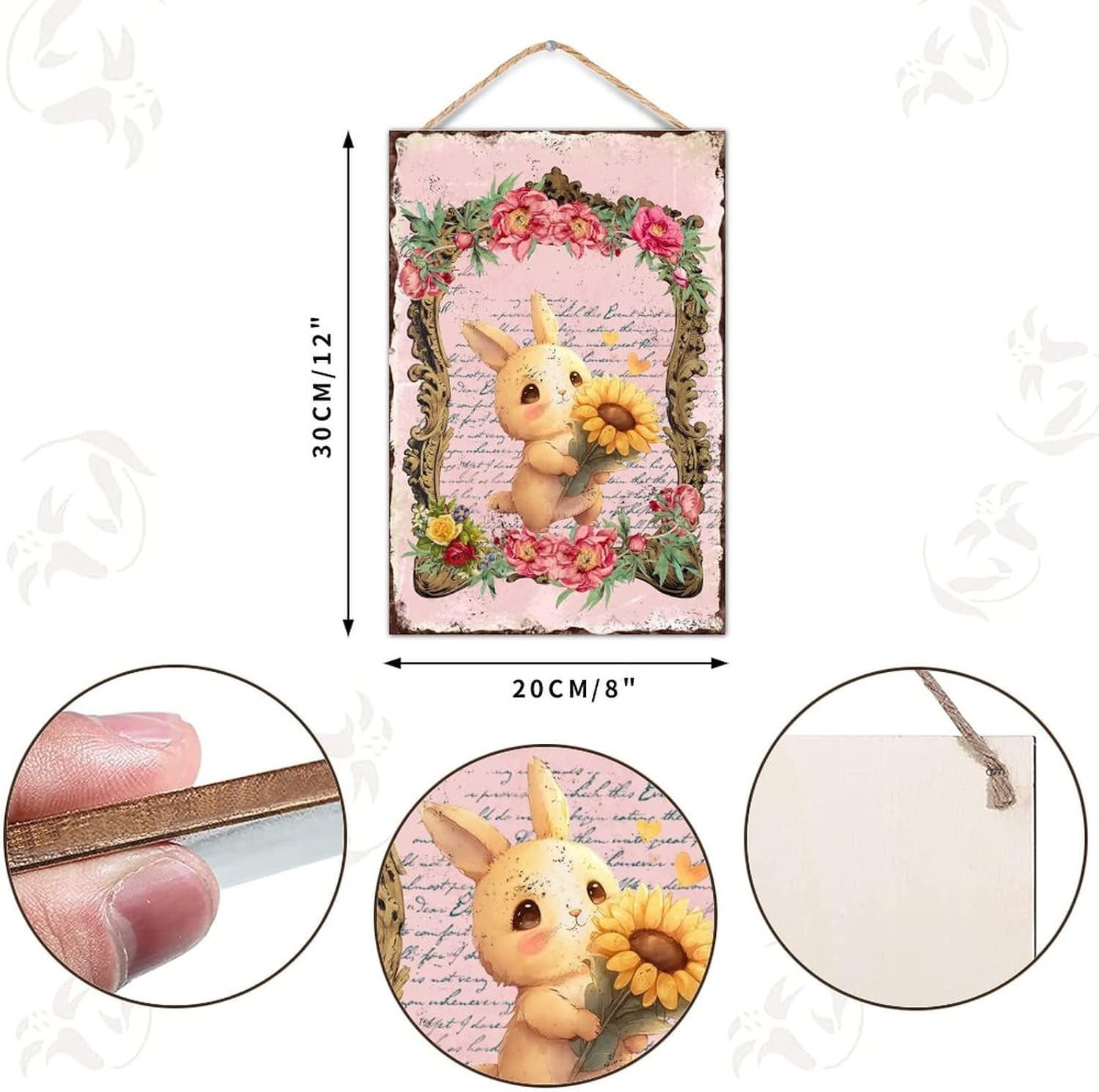 Welcome Easter Bunny Rabbit Door Sign Vintage Floral Wreath Wood Decor