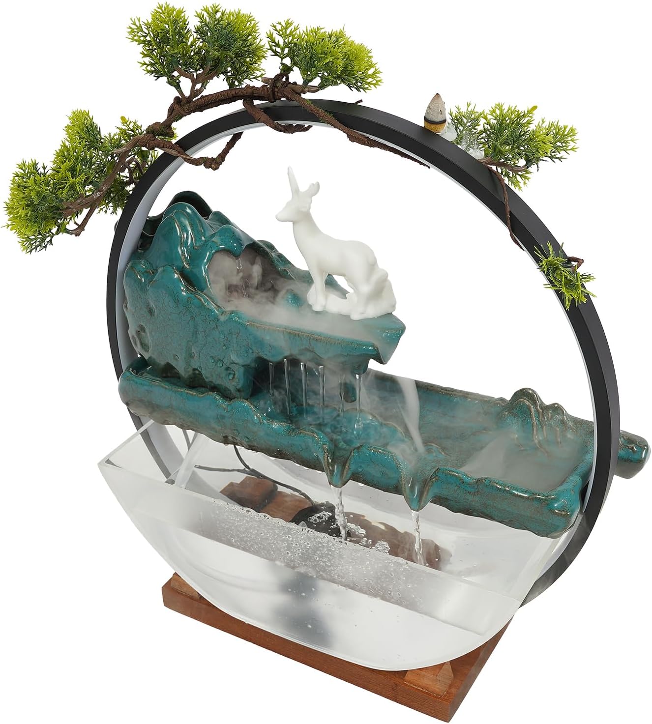 Indoor Ceramic Water Fountain with Mist LED Light and Atomization Effect