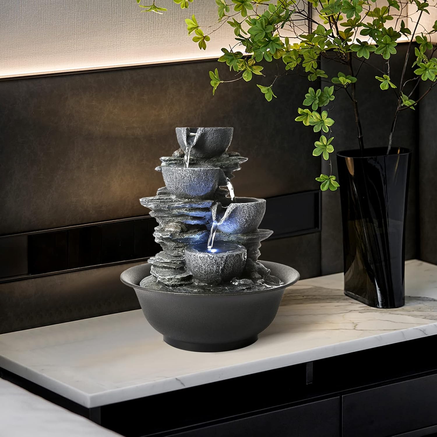 WICHEMI Tabletop Indoor Fountain with LED Light