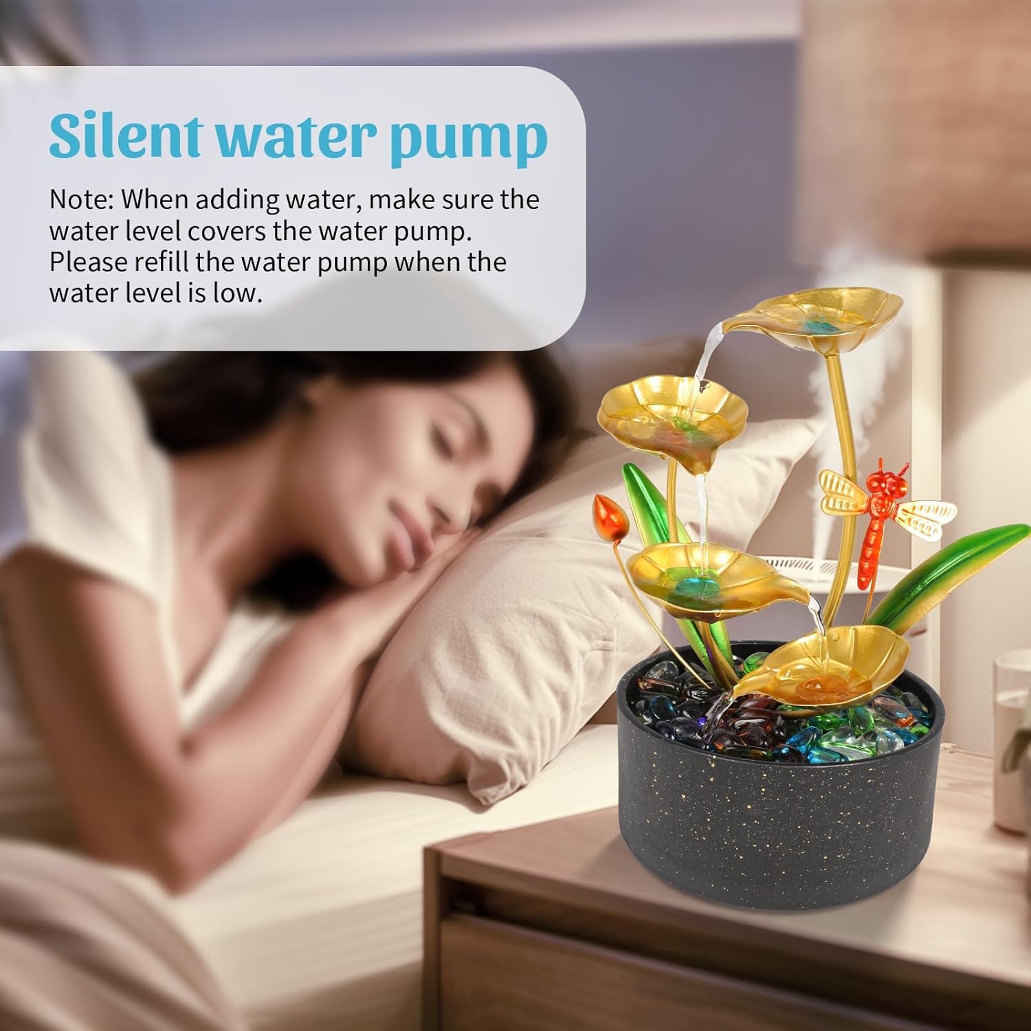 Bocnity 4 Tier Lotus Fountain with LED Lights and Crystals