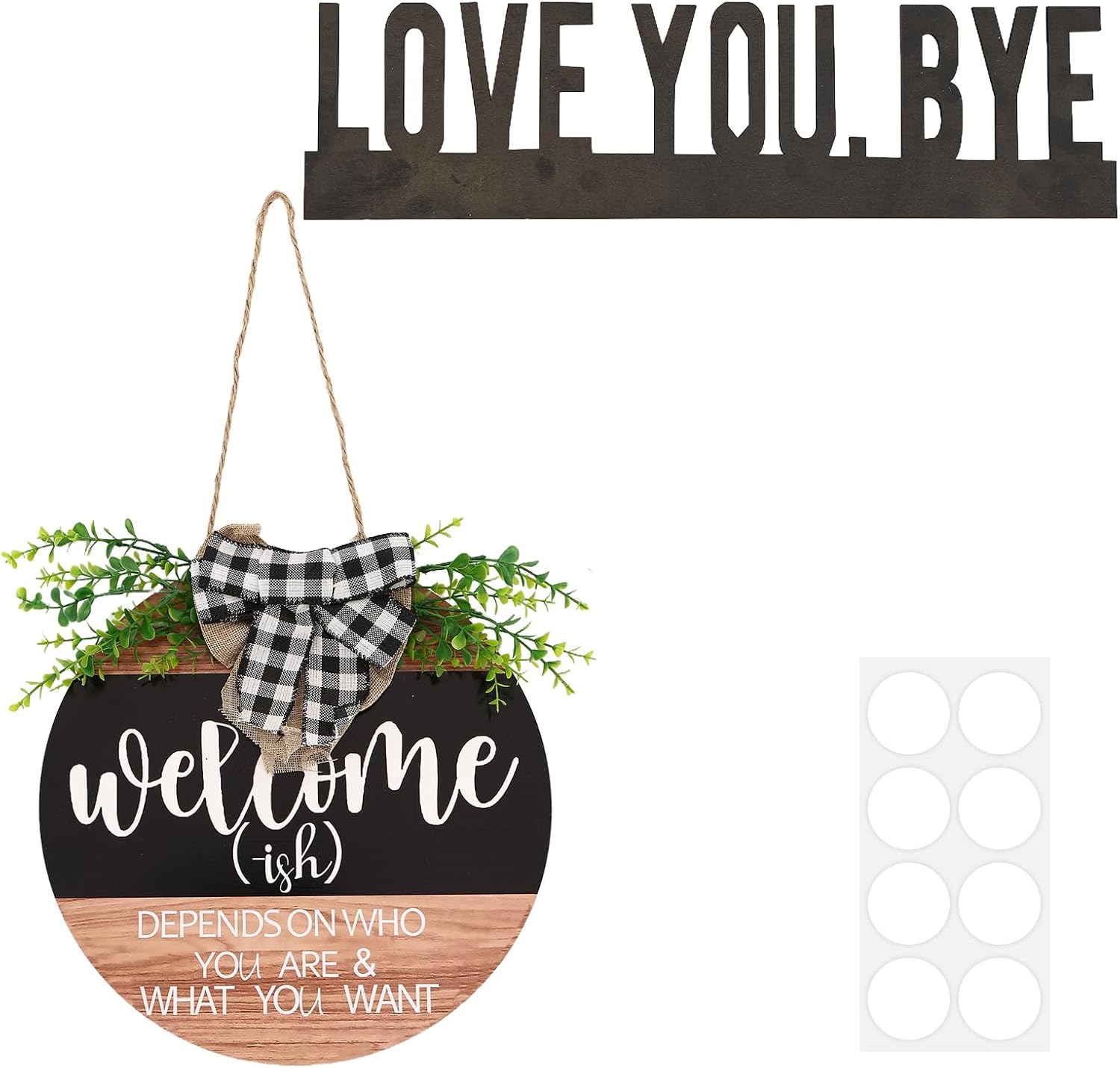 Front Door Decorations Welcome Wreaths with Green Plants and Plaid Ribbons