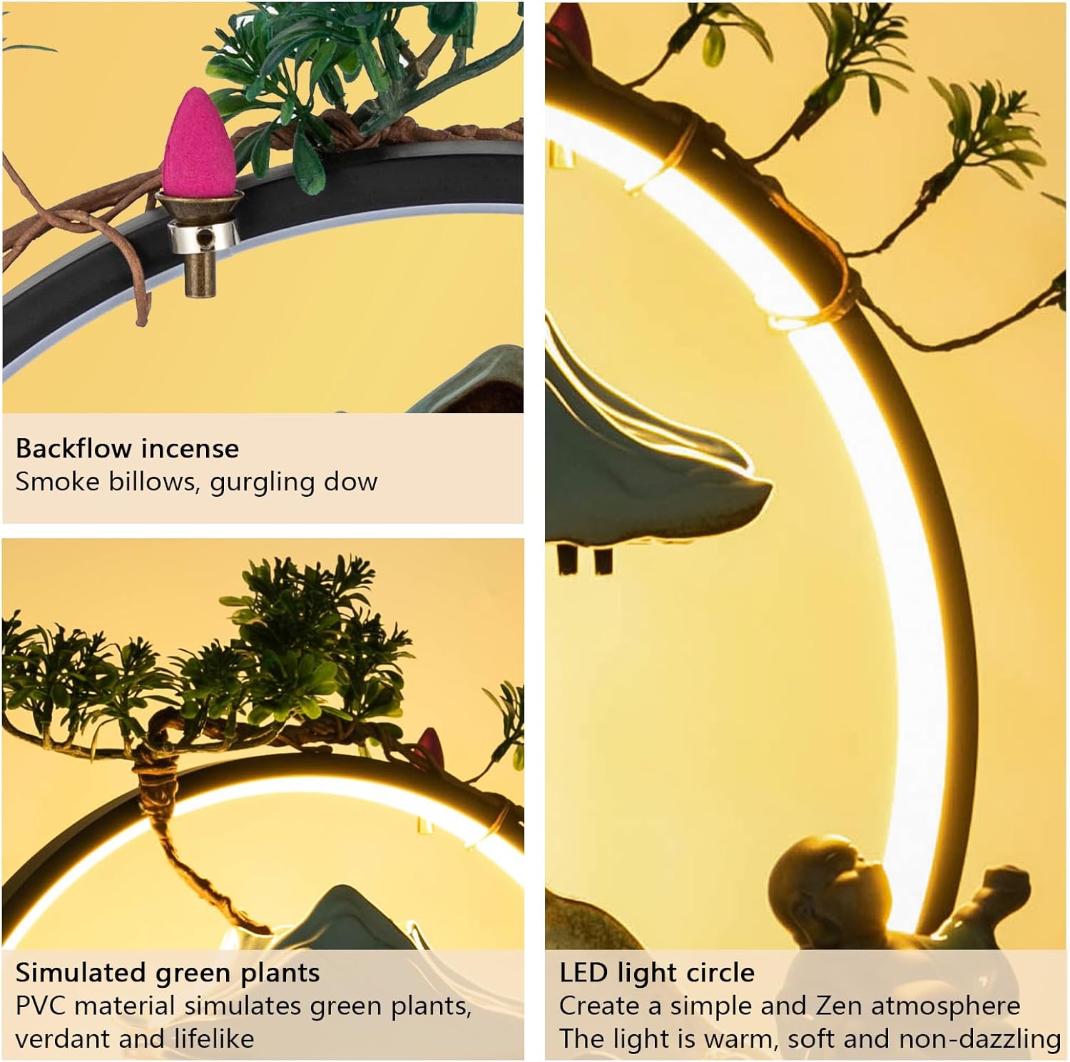 Indoor Tabletop Waterfall with LED Light and Artificial Plants