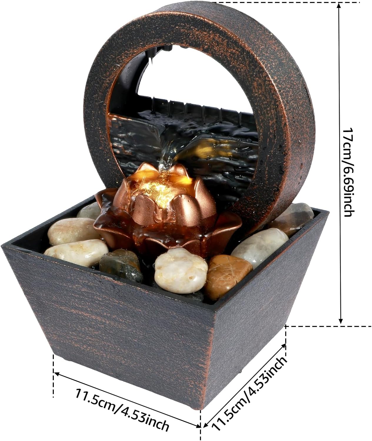 Tabletop Fountain with Light and Waterfall Sound for Relaxation and Meditation