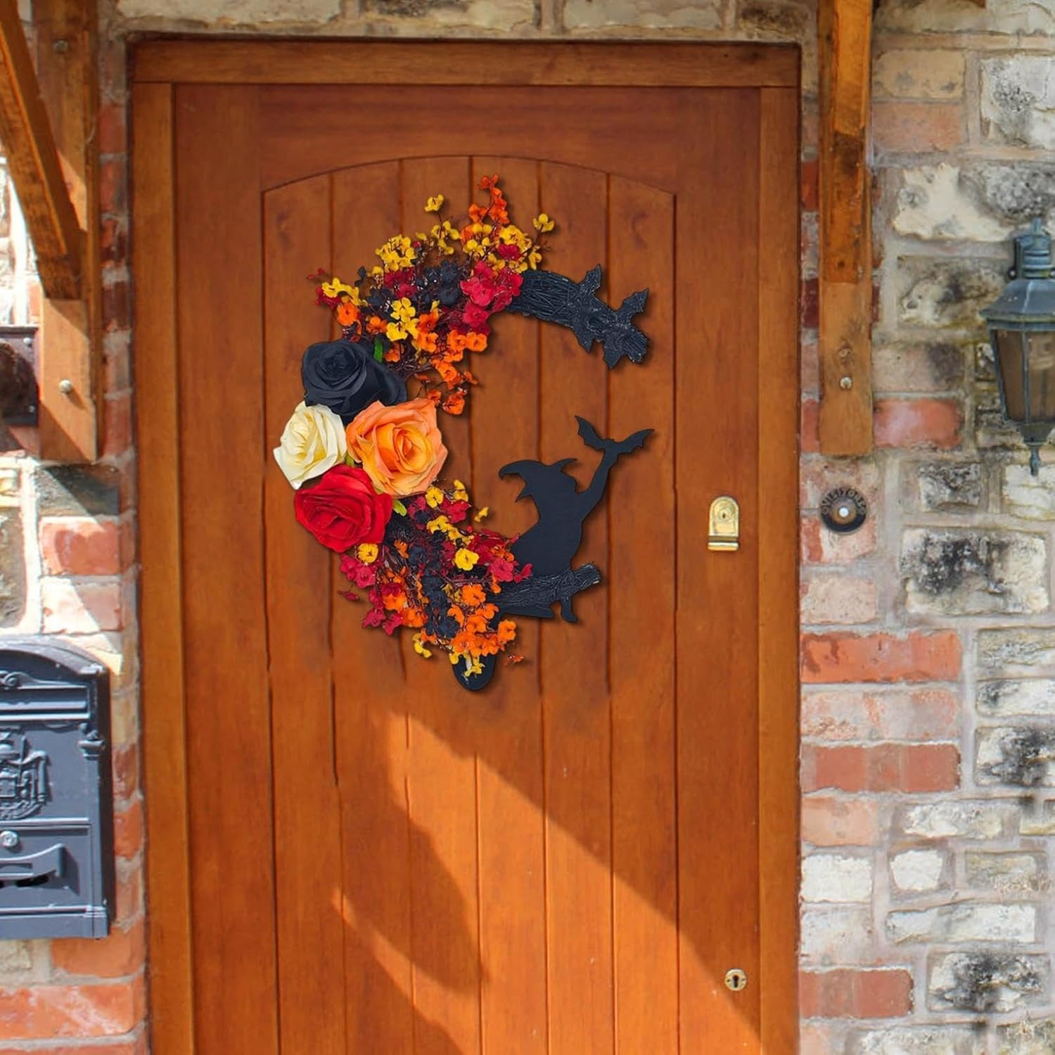 Halloween Moon Black Wreath Orange