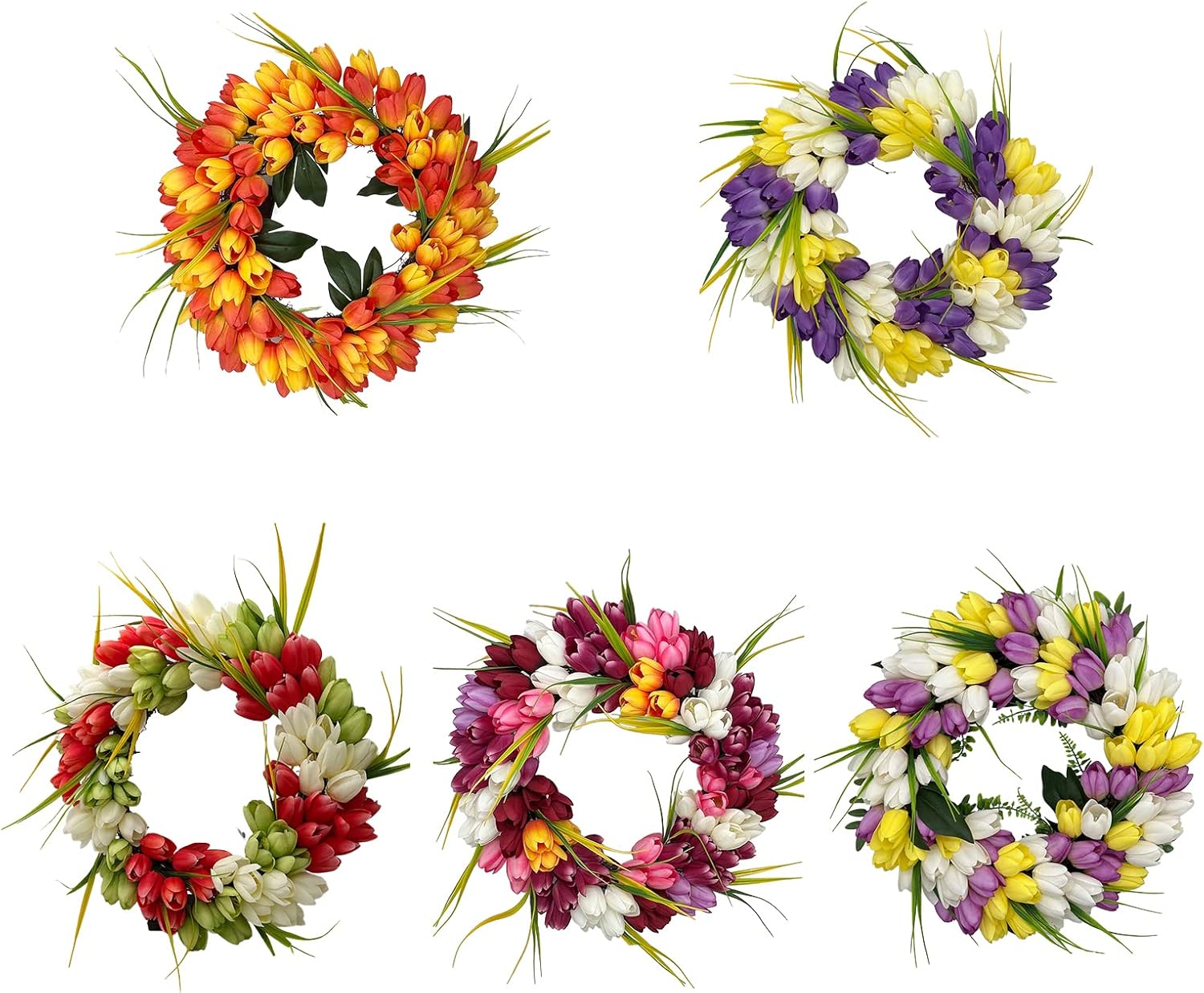 Artificial Tulips Wreath Front Door 15 Inch Home Decor
