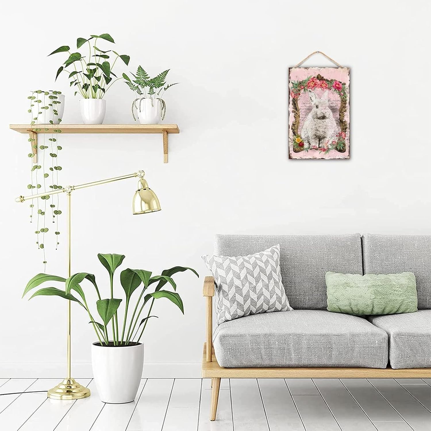 Welcome Easter Bunny Rabbit Door Sign Spring Wooden Wreath Outdoor Decor