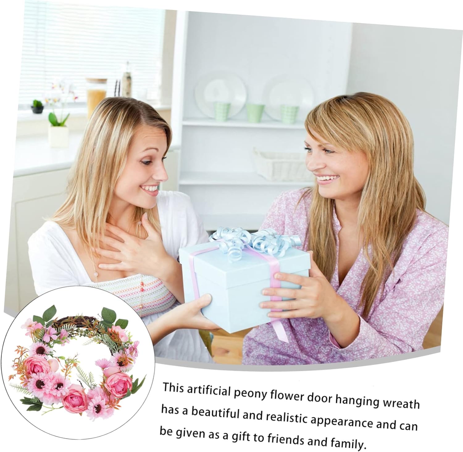 Luxshiny Elegant Simulated Peony Wreath Door Decor Random Color