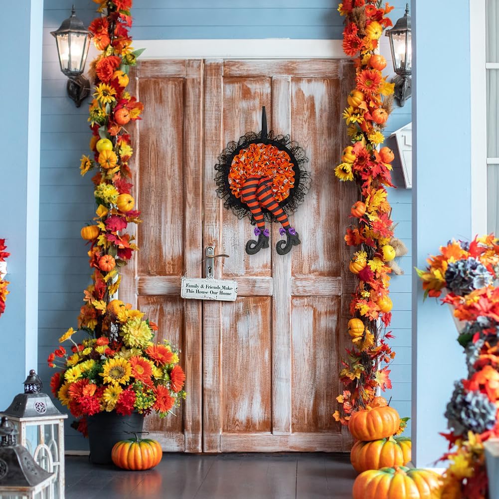 Halloween Witch Leg Wreath Front Door Decor