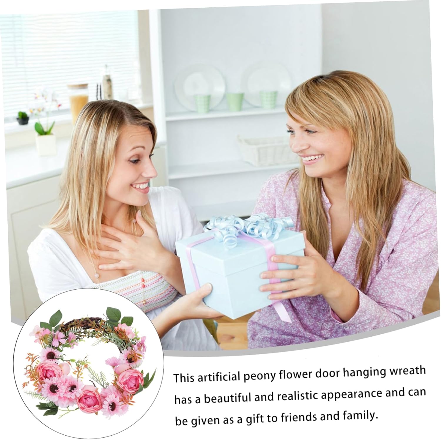 Realistic Peony Flower Wreath Door Decor Hanger Spring Garland Over Door Hanging Wreath