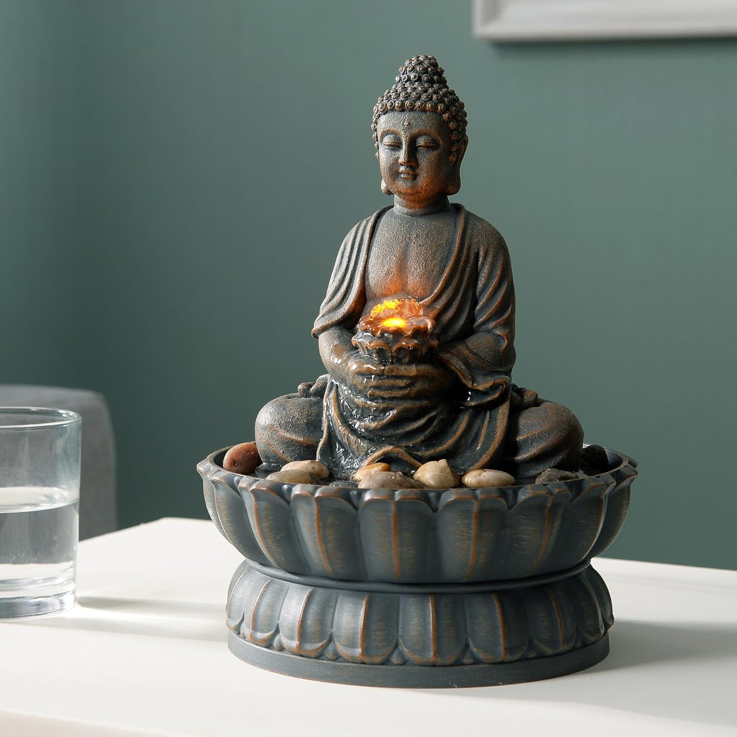 Kalona Zen Tabletop Buddha Fountain with LED and Rolling Ball