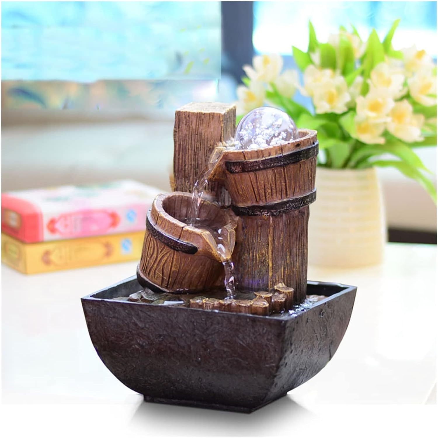 YOUQUEEN Tabletop Fountain with Water Flow