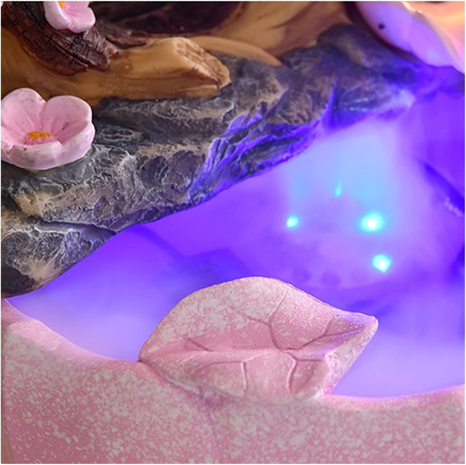 Grey Resin Tabletop Water Fountain with LED Light 10 Inch