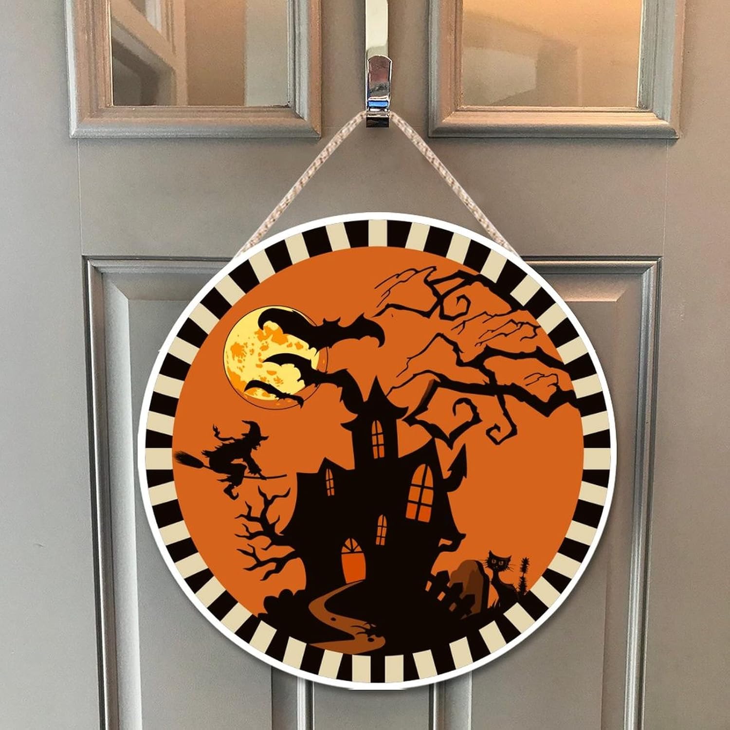 Happy Halloween Wood Sign Door Hanger 10x10in