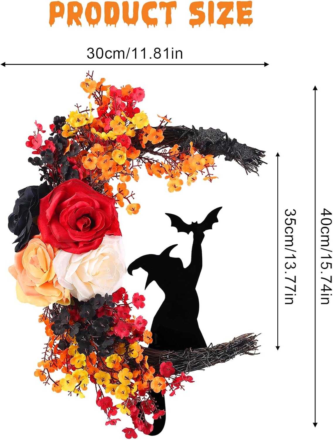 2025 Halloween Door Wreath Black Cat and White Rose