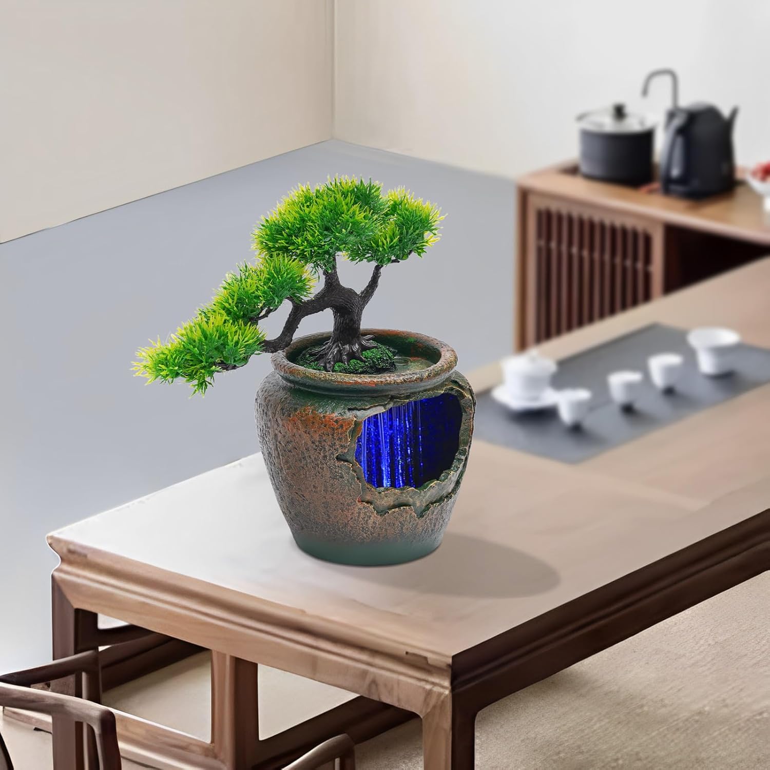 Tabletop Fountain with LED Light and Pine Decoration