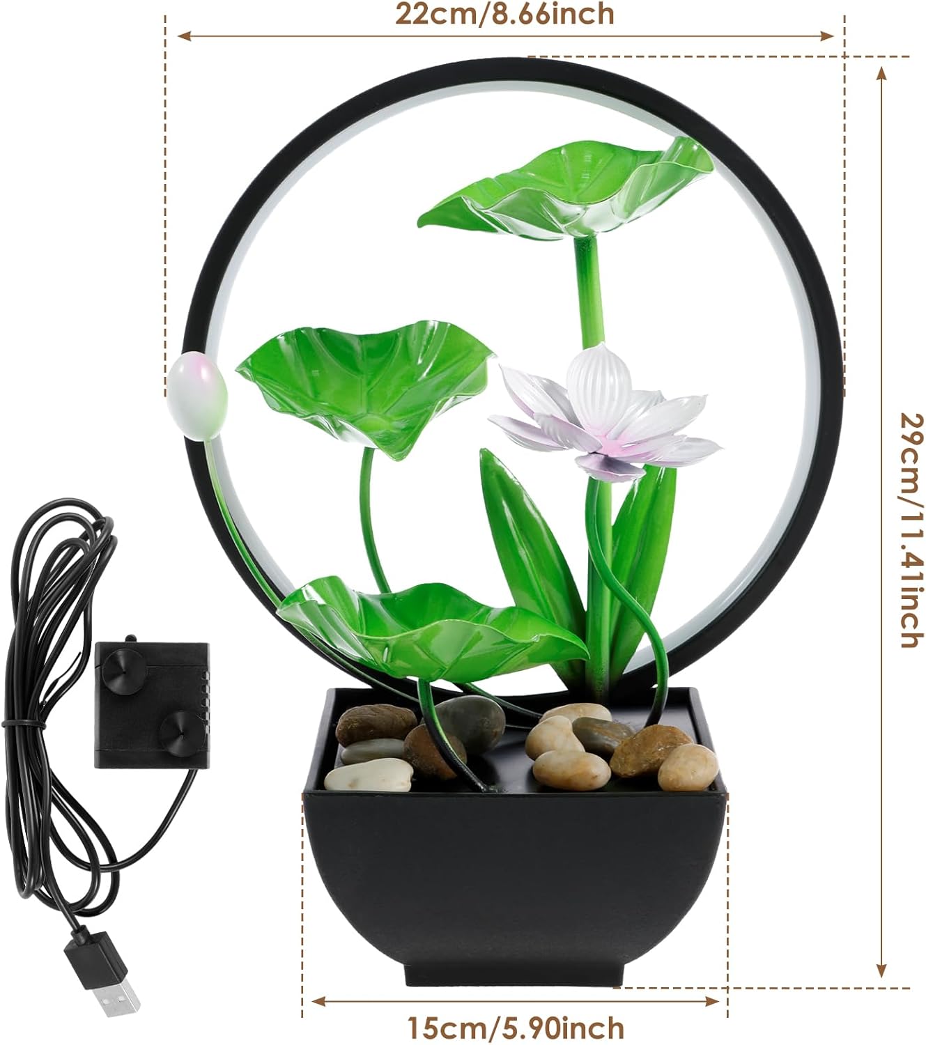 Water Lily Tabletop Fountain with USB Charging and Built-in Pump 3 Tiers