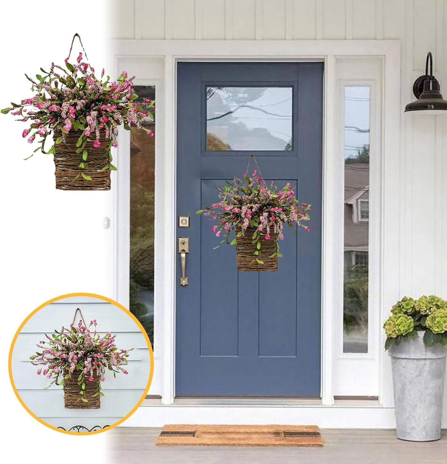 HELLORSO Spring Peony Door Decor Wreath Basket