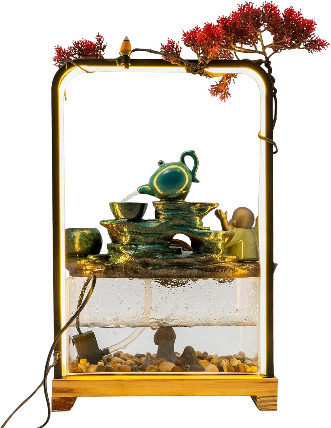 Tabletop Buddha Water Fountain with LED Light for Good Luck Wealth Decor