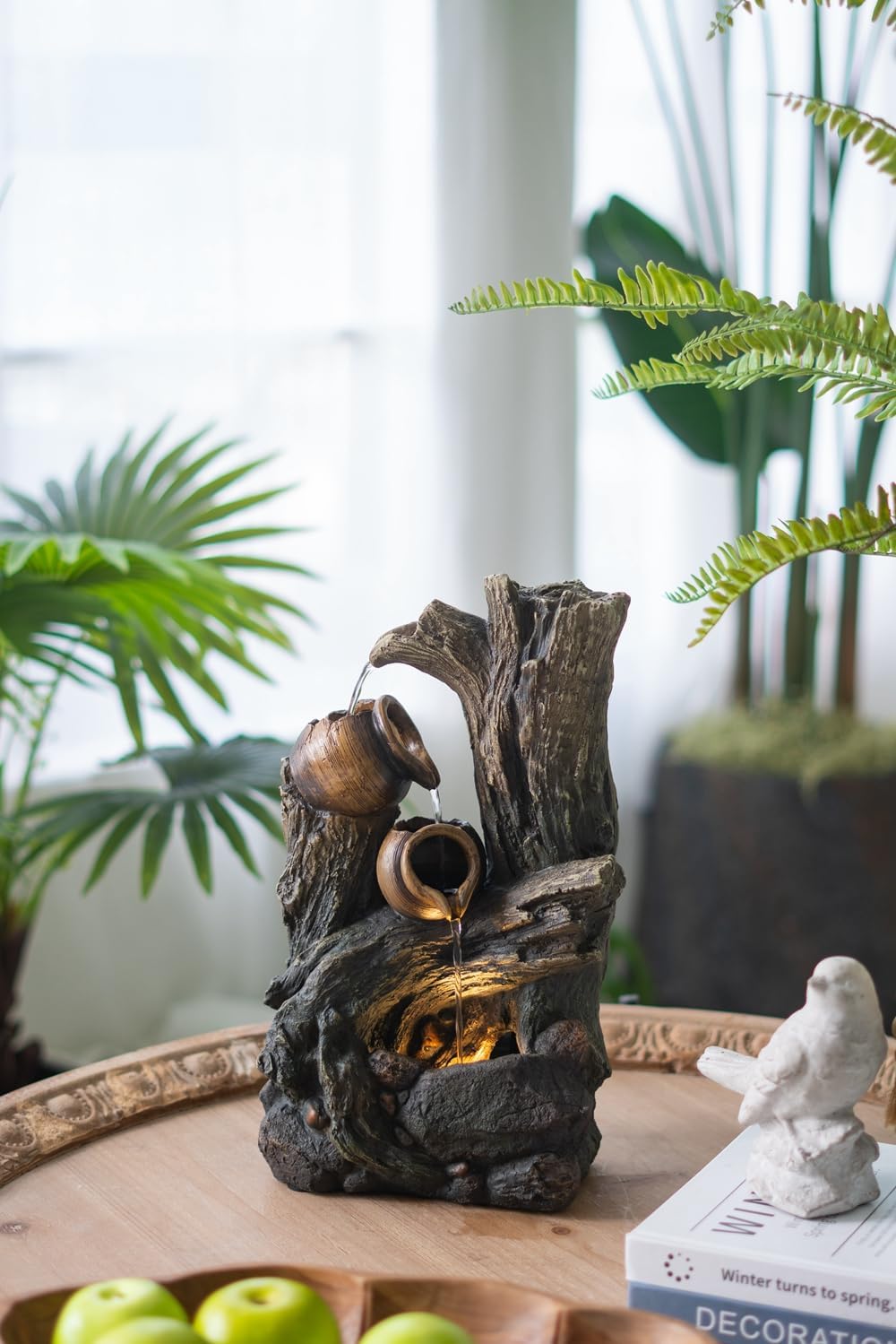 Rustic Broken Pot Water Fountain with LED Light