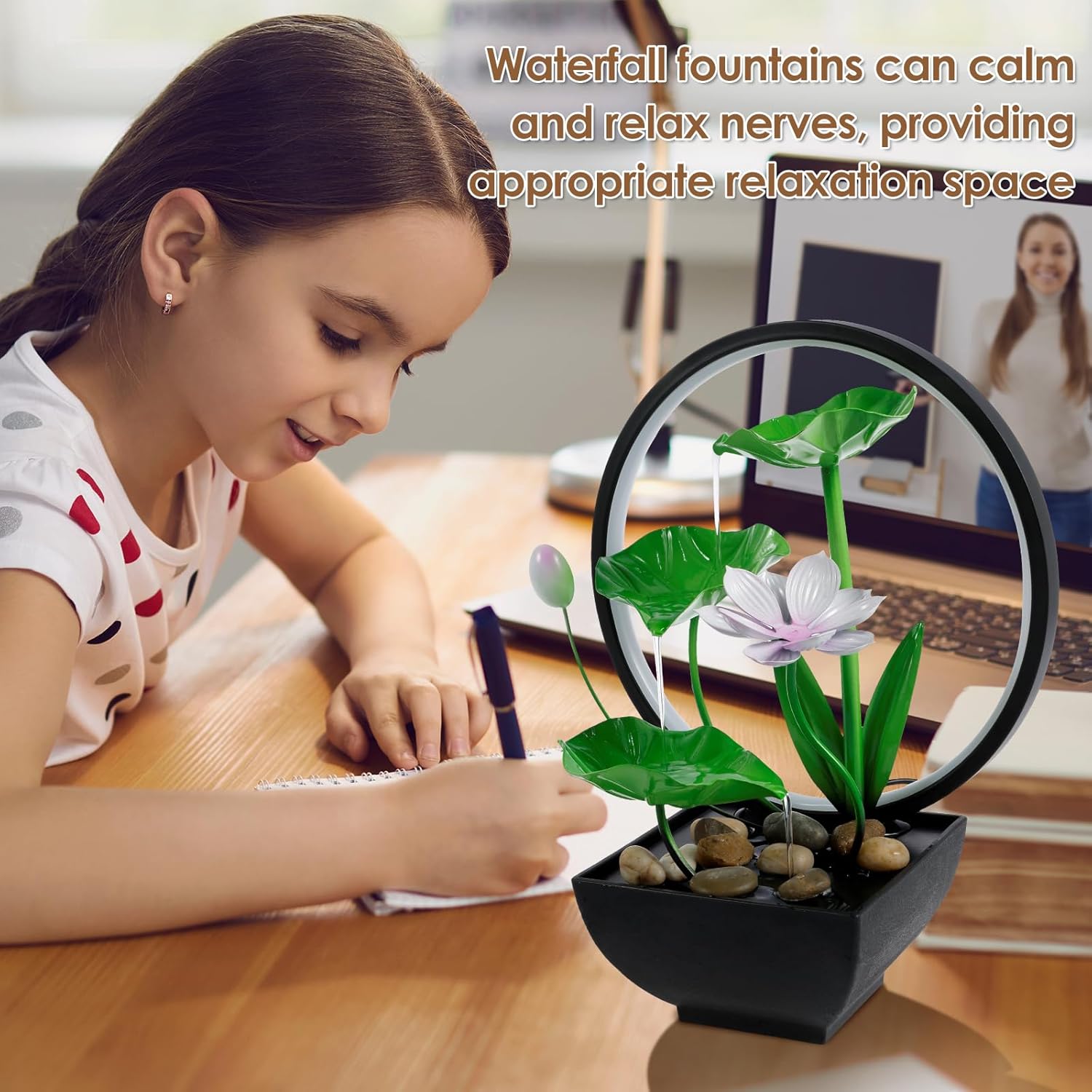 Water Lily Tabletop Fountain with USB Charging and Built-in Pump 3 Tiers