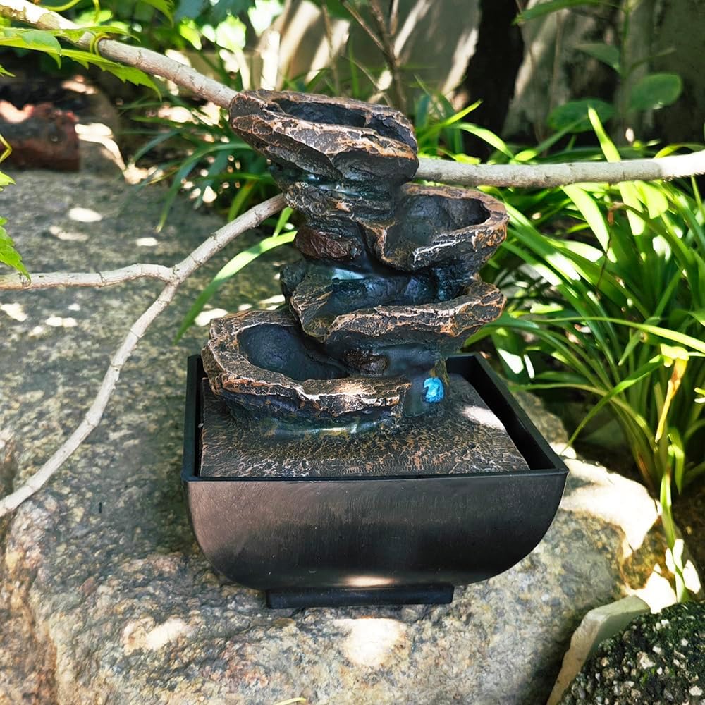 YOUUGIOR 4-Tier Tabletop Water Fountain with LED Lights