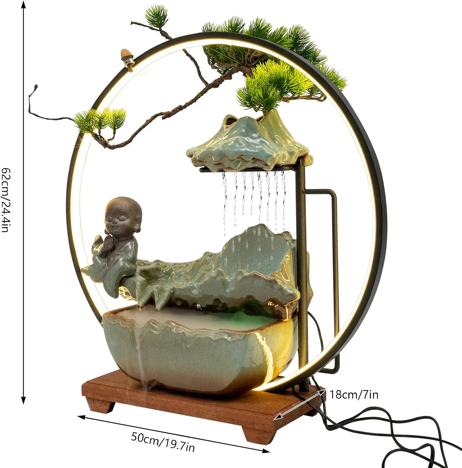 Yiyibyus Tabletop Buddha Water Fountain with LED Light and Zen Decor